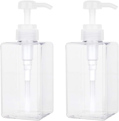 Pump Bottle 15oz/450ml, Refillable Plastic Empty Lotion Soap Dispenser for Bathroom Shampoo and Body Wash, Clear 2 Pack