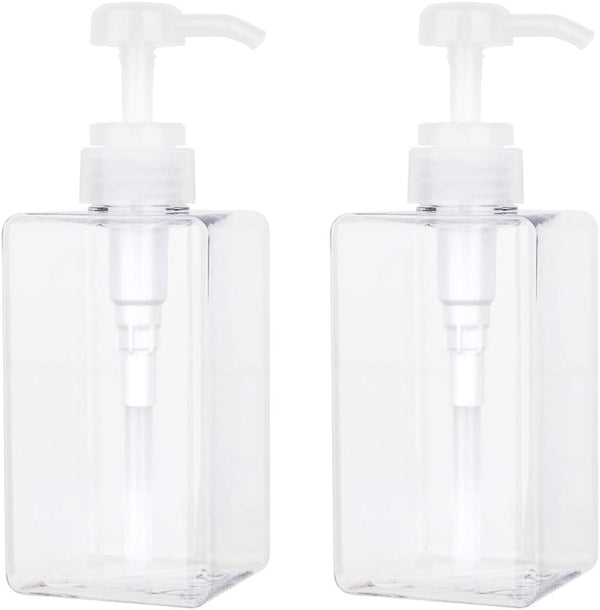 Pump Bottle 15oz/450ml, Refillable Plastic Empty Lotion Soap Dispenser for Bathroom Shampoo and Body Wash, Clear 2 Pack