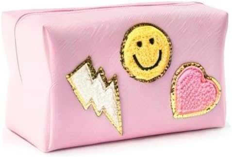 LieToi Pink Preppy Patch Small Toiletry Bag - Portable Waterproof Makeup Cosmetic Bag for Daily Use Travel Organizer