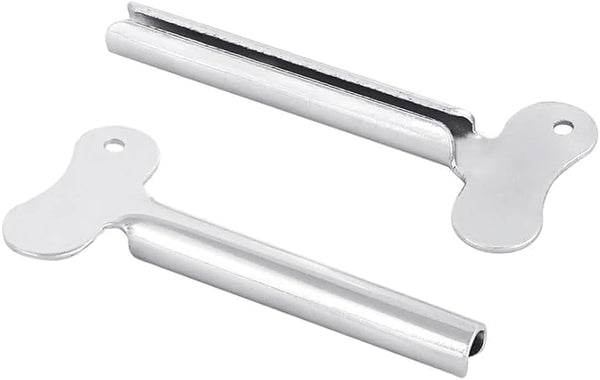 Tnyvm 2 Pcs Silver Metal Tube Squeezer Keys, Toothpaste and Hair Dye Roller