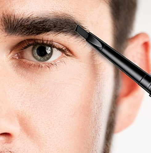 Men's 2-in-1 Eyebrow Brush & Pencil - Ultra-Thin, Long-Lasting Black - Shape, Define & Fill In - Vegan
