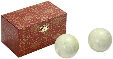 BRABUD 1.4'' Light Green Marble Baoding Health Chinese Stress Exercise Balls with Bag