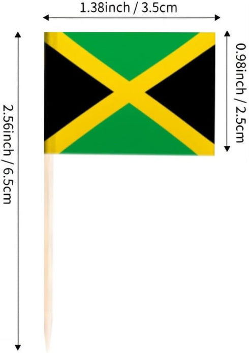 JAVD CYPS 100 Pcs Jamaica Flag Toothpick Flags, Mini Stick Cupcake Toppers for Party Decoration