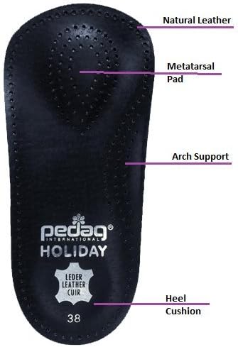 Pedag Holiday 3/4 Length Sheepskin Orthotic Inserts, Handmade in Germany, Arch Support, Black, 1 Pair, US Women 11 / EU