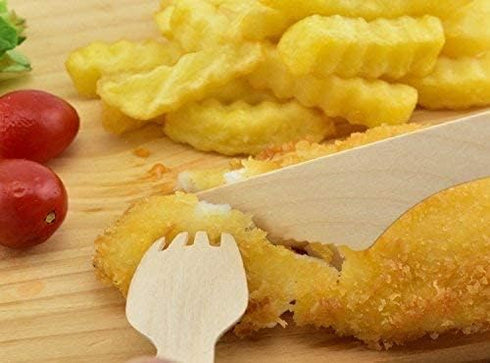 Gmark Disposable Wooden Cutlery Set, 200pcs - 80 Forks, 80 Spoons, 40 Knives, Biodegradable