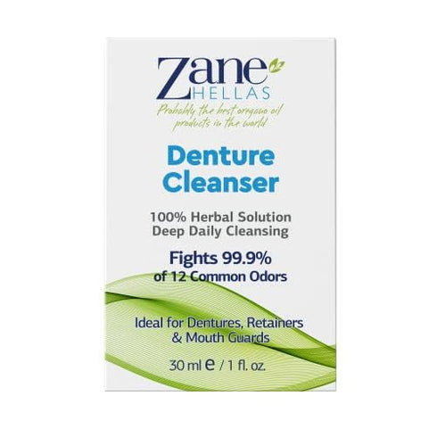 Zane Hellas Denture Cleaner with Oregano Oil, 1 fl.oz.-30ml for Plaque and Tartar Removal