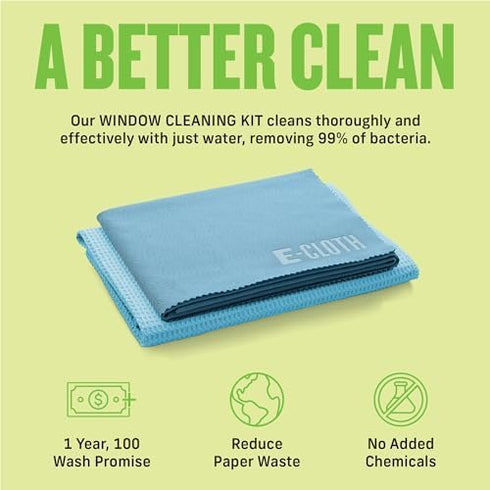 E-Cloth Window Cleaner Kit - Microfiber Towel Cleaning Kit for Streak-Free Windows, Car Windshield, Mirrors - Alaskan
