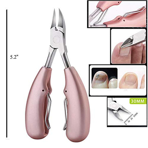 Nail Clippers for Ingrown/Thick Toenails, Surgical Grade Stainless Steel with Ergonomic Handles, Rose Gold