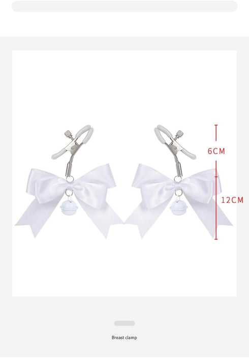 Kysin Chiys 2Pcs Body Jewelry Non Piercing Adjustable Clamps Stainless Steel Bow Nipple Clips with Bell Pressure