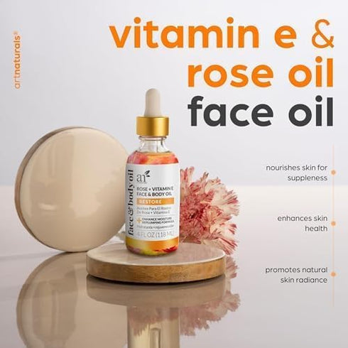ArtNaturals Face & Body Vitamin E Bio Oil 4.0oz + Gua Sha Facial Tools Set - Organic Moisturizer Skincare for Scars, Stretch Mark, Cellulite & Nails - Great Massage oil for Massaging Joint & Muscles
