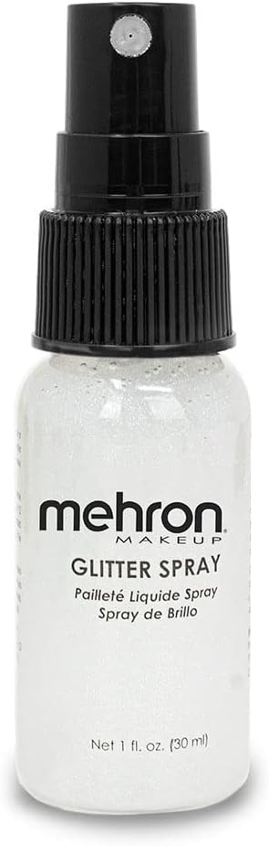Mehron Makeup GlitterSpray, Hair and Body Glitter Spray, 1 fl oz (30 ml), White, Perfect for Beauty & Parties