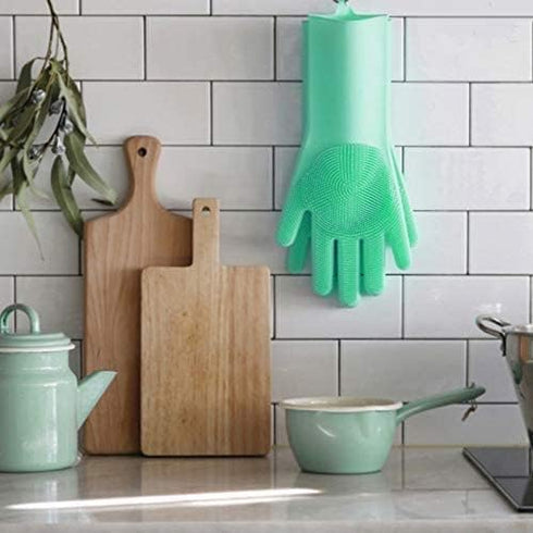 Louis Donn Reusable Silicone Dishwashing Glove, Heat Resistant Kitchen Glove, Silicone Massaging Dishwashing Gloves
