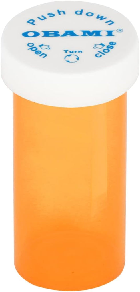 Obami (12pcs, 8 Plastic Medicine Pill Bottles with Child Resistant Caps - Push Down and Turn - Prescription Vial