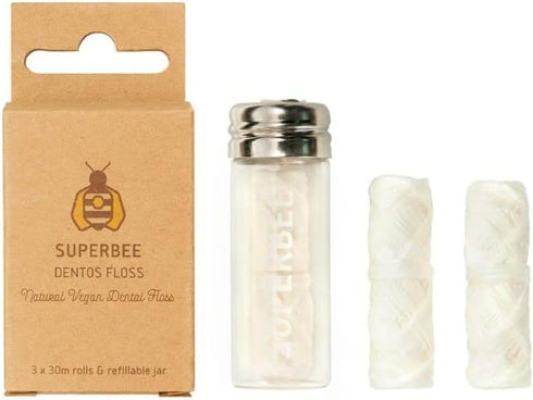 SuperBee Dentos Floss, 3 Spools Natural Corn Fiber Floss for Sensitive Gums, Peppermint Flavored, Vegan Oral Care