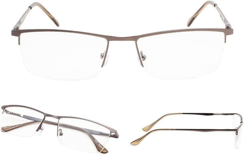 LUR READING GLASSES Half-Rim Metal Readers, 3 Pack (Gunmetal)