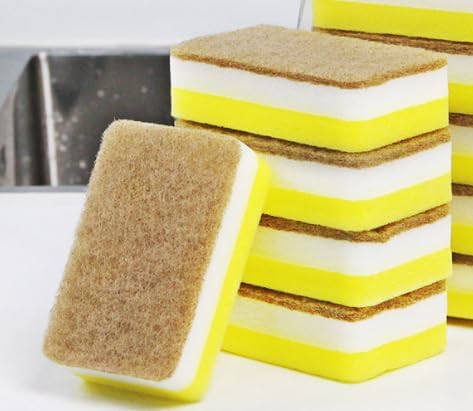 5 Pcs Heavy Duty Scrub Sponges - Dual-Sided Dishwashing Sponge for Kitchen, Multi-Use Deep Cleaning (Brown, White,