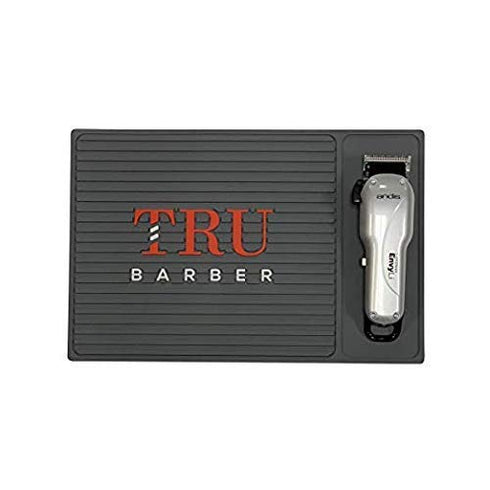 TRU BARBER ORGANIZER MAT, 14”X 9” (Charcoal Grey) - Flexible PVC Station Mat for Salon and Barbershop Tools