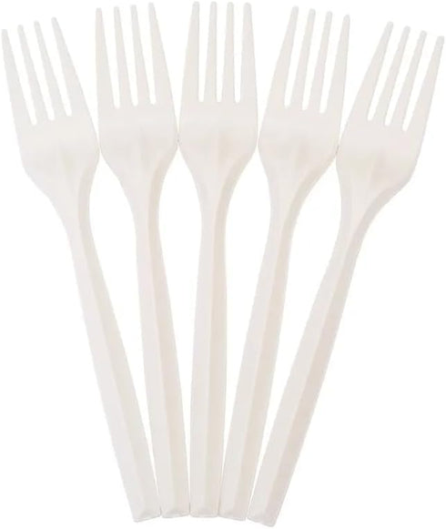 100% Eco Friendly Compostable Forks, 50 Large Disposable Utensils (6.7 in.), Durable and Heat Resistant Alternative to
