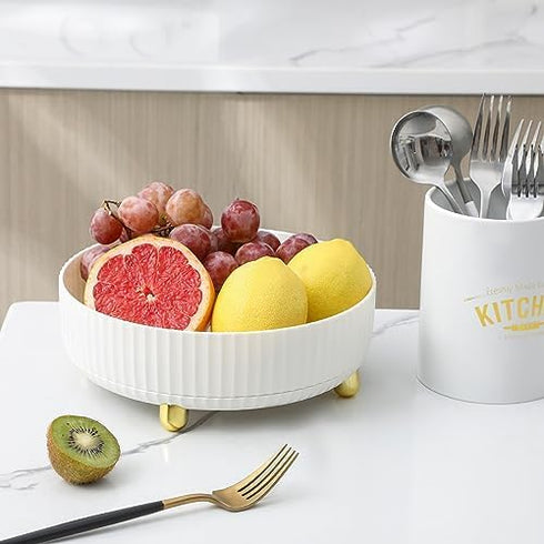 Anyoifax 360 Degree Rotating Makeup Perfume Organizer Tray, Lazy Susan Skincare Storage for Dresser, Large Ivory White