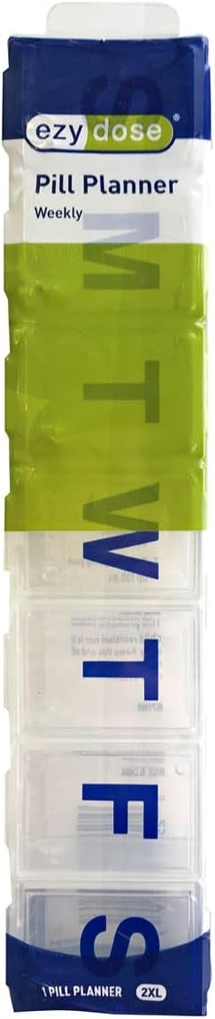 EZY DOSE 7-Day Pill Organizer, Vitamin Case and Medicine Box, Clear Lids, 2X-Large