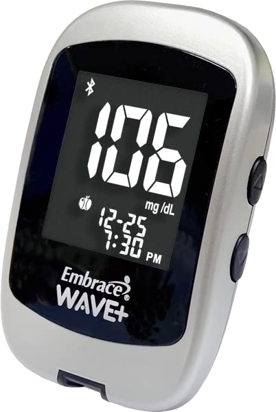 Embrace WAVE+ Bluetooth Diabetes Testing Kit - Blood Glucose Meter, 50 Test Strips, Lancing Device, Carrying Case