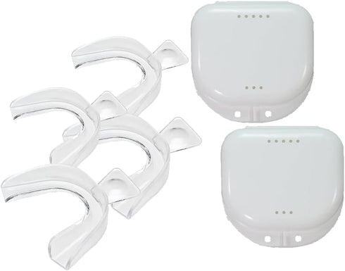 Teeth Whitening Trays, 4 Moldable Custom Fit Mouth Guard, 1 Size Fits All, with 2 Travel Storage Cases