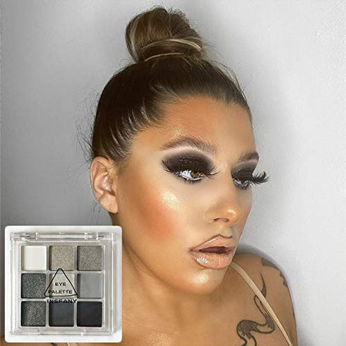 MAEPEOR 9 Colors Eyeshadow Palette, Black Grey Smokey Matte Glitter, Longlasting Waterproof Eye Shadow Set 1