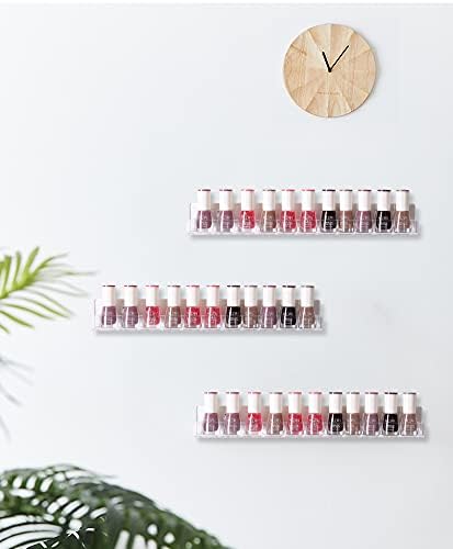 Nail Polish Rack Wall Mounted Shelf 4 Pack,Clear Acrylic Nail Polish Holder Organizer with Removable Anti-slip End Inserts,4 Tiers Floating Polish Organizer Display 60 Bottles