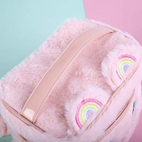 Women Girls Kids Fluffy Faux Fur Unicorn Makeup Bag, Small Cosmetic Organizer Plush Travel Storage Case