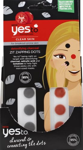 Yes To Tomatoes Detoxifying Charcoal Zit Zapping Dots, 24 Paraben & Cruelty-Free Pimple Patches for Blemish Skin