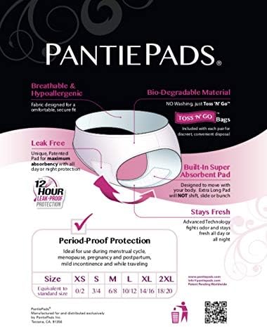 PantiePads 3 Count Period Underwear Disposable Period Panties for Women and Teen Girls, Menstrual Brief with Super