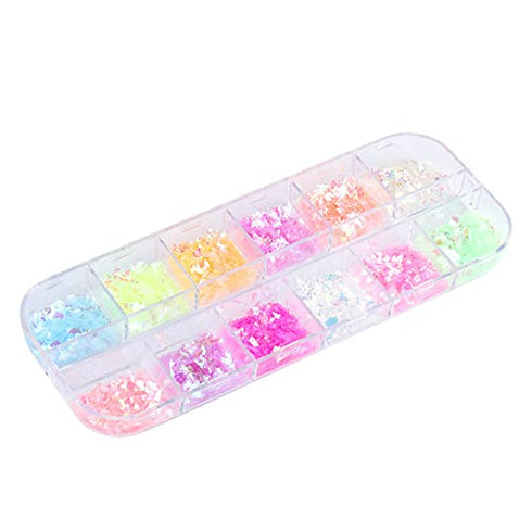 Mermaid Flake Nail Glitter Sequins, CHANGAR Iridescent Ice Slag Colorful Fluorescent Glass Paper Nail Sticker