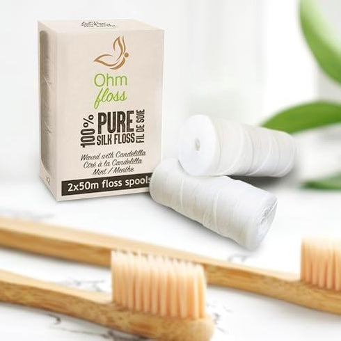 Ohm Earth’s Ohm Floss Refill, Natural Biodegradable Silk Dental Floss for Bamboo/Steel Holder, 110 yds/100m (2-Pack)
