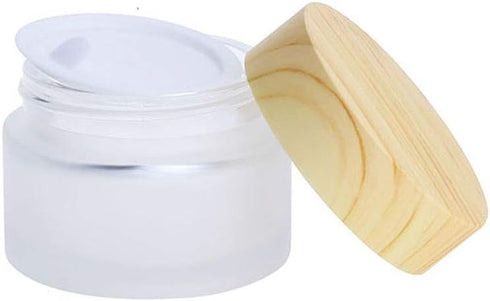 3Pcs Empty Translucent Frosted Glass Cosmetic Containers with Wood Grain Cap, 1 30ml Round Jar+1 20ml Eye Dropper Bottles+1 10ml Roller Bottles for Essential Oil Aromatherapy Perfume Skincare Liquid by mollensiuer