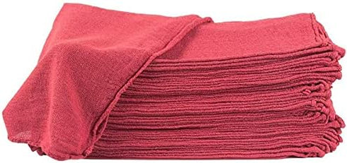 Linteum Textile 50 Pack Shop Towels - Red, 12"x14", 100% Cotton Bulk Rags for Cleaning
