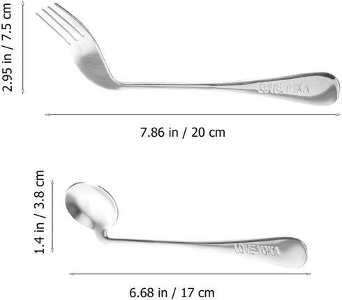 BESTonZON Adaptive Fork and Spoon Angled Utensils Curved Flatware Self Feeding Silverware Anti Shake Tableware for Elderly Patients Left and Handle Hand by BESTonZON