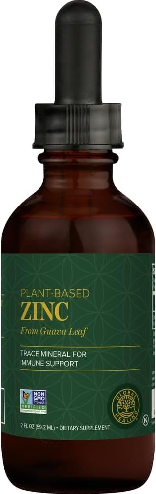 Global Healing USDA Organic Zinc Liquid Supplement - 2 Fl Oz - Pure Vitamin Drops for Immune Boost, Hormone Balance,