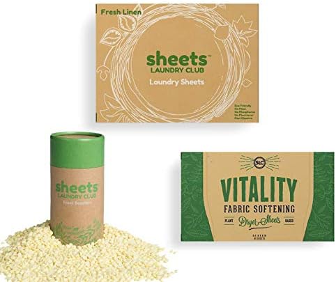 Sheets Laundry Club All In One Laundry Kit, 50 Fast Dissolving Fresh Linen Laundry Sheets, 1-8oz Scent Booster