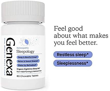 Genexa Sleepology for Adults | Melatonin Free Sleep Aid with Soothing Natural Vanilla & Lavender Flavor | 180 Chewable