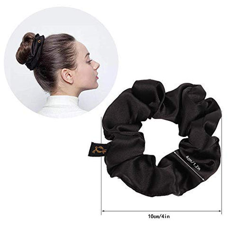 Scrunchies Black Satin Silk Hair Ties, Soft Ponytail Holders for Thick Curl Hair Accessories