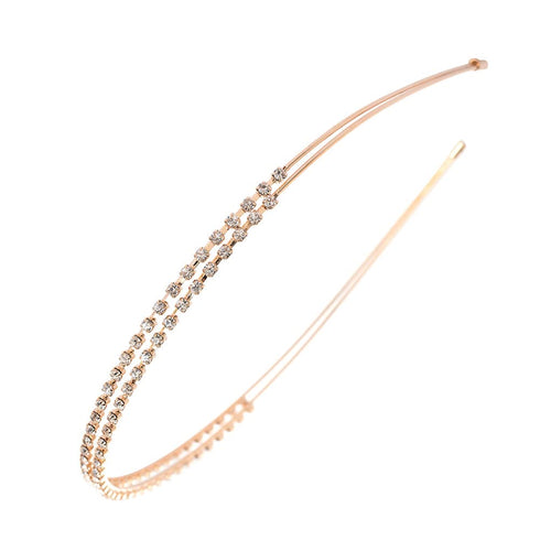 Ruihfas Rose Gold Tone Double Rows Crystal Rhinestones Headbands for Women, Wedding Party Hair Hoop