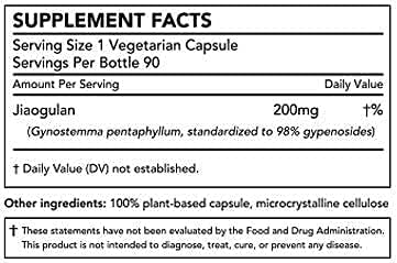 Jiaogulan Extract Supplement, 90 Vegan Capsules, Gynostemma Pentaphyllum Standardized to 98% Gypenosides, Non-GMO