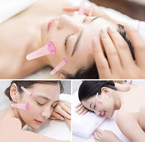 ydzqdxzz 4 Set (2 2 2PCS) Pieces Facial Cupping Therapy Anti Cellulite, Silicone Vacuum Cupping Cups for Face and Eye