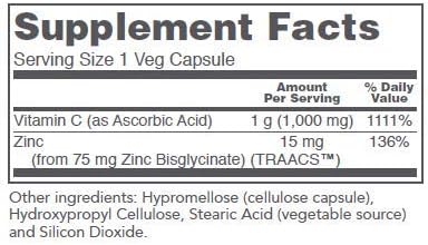 Protocol C-1000 + Zinc-15 - Vitamin C & Zinc Bisglycinate - Immune Support Supplement* - Antioxidants Supplement* - with Ascorbic Acid - 120 Veg Capsules