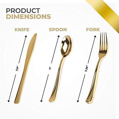 Stock Your Home 125 Disposable Heavy Duty Plastic Knives, Fancy Gold Plastic Silverware