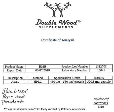 Double Wood Supplements HMB Supplement, Third Party Tested, Non-GMO, Gluten Free, 120 Capsules, 1000mg per Serving