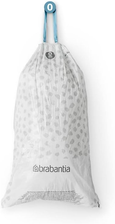 Brabantia PerfectFit Trash Bags, Size O/8 Gal, Thick Plastic Trash Can Liners with Drawstring Handles, 40 Bags