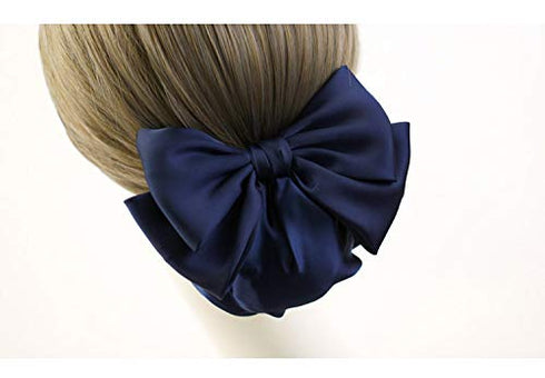 Women's Professional Ribbon Hair Clip with Black or Navy Chignon Cover, Barrette Bow-knot Decor