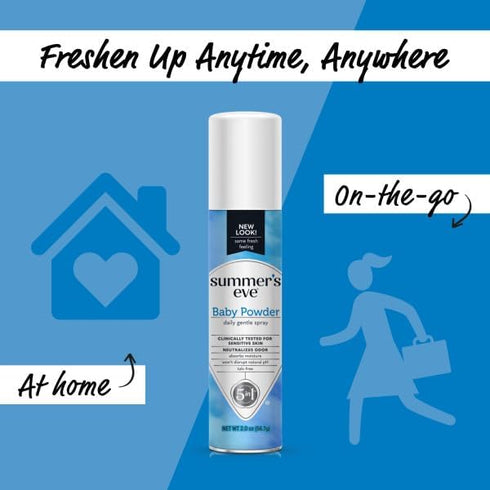 Summers 2 (Pack 1) Eve Baby Powder Feminine Freshening Spray, Daily Gentle Intimate Deodorant, Neutralizes Odor, pH