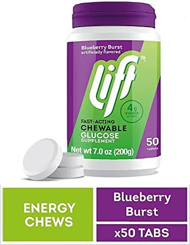 Lift Glucose | Fast-Acting Chewable Energy Tablets | Blueberry | 50 ct Jar (Pack of 1)